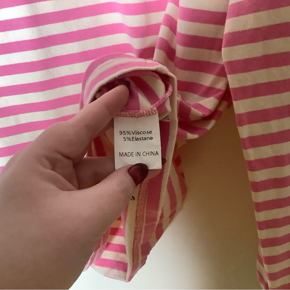 < Zesica Pink Striped Long Sleeve Oversized Tee > - Picture 6 of 6